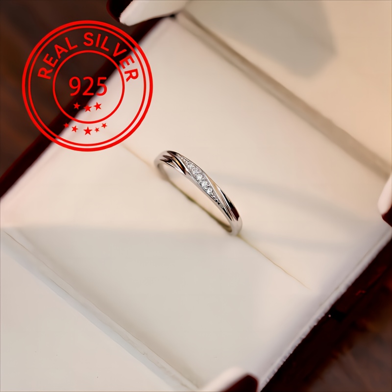 2pcs S925 Pure Silvery Wedding Ring with Synthetic Zirconia
